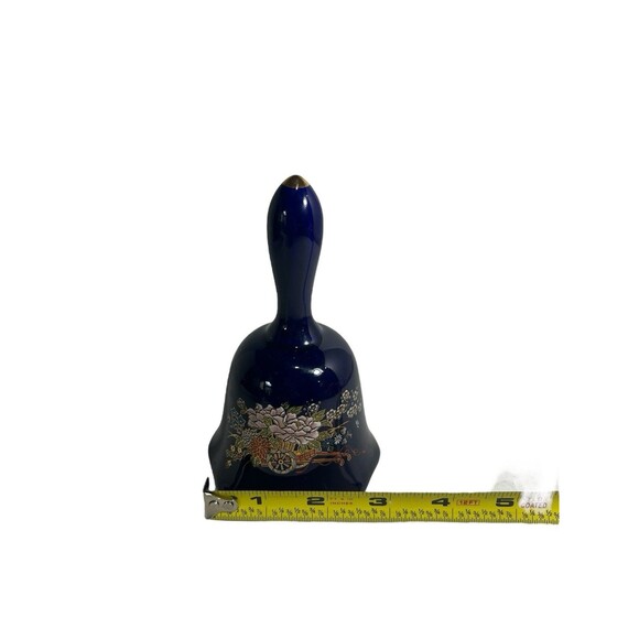 Vintage Porcelain Cobalt Blue Bell w/Gold Trim Floral Motif Garden Design Japan - Picture 8 of 11